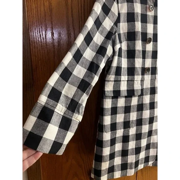 TROVATA Coat Jacket Sz L Large Double Breasted Pleated Back Gingham Buffalo NWOT - Picture 4 of 15